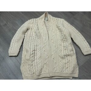 Aran Mor Cardigan Womens Medium Cream Merino Wool Cable Knit Open Front Sweater